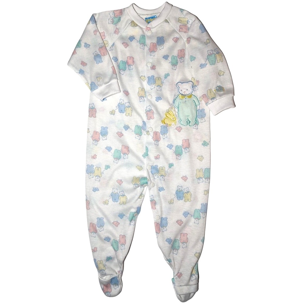 Vtg Little Me Bear Bunny Baby 9 Mos Footed Sleeper Lightweight Large 18-21 Lbs